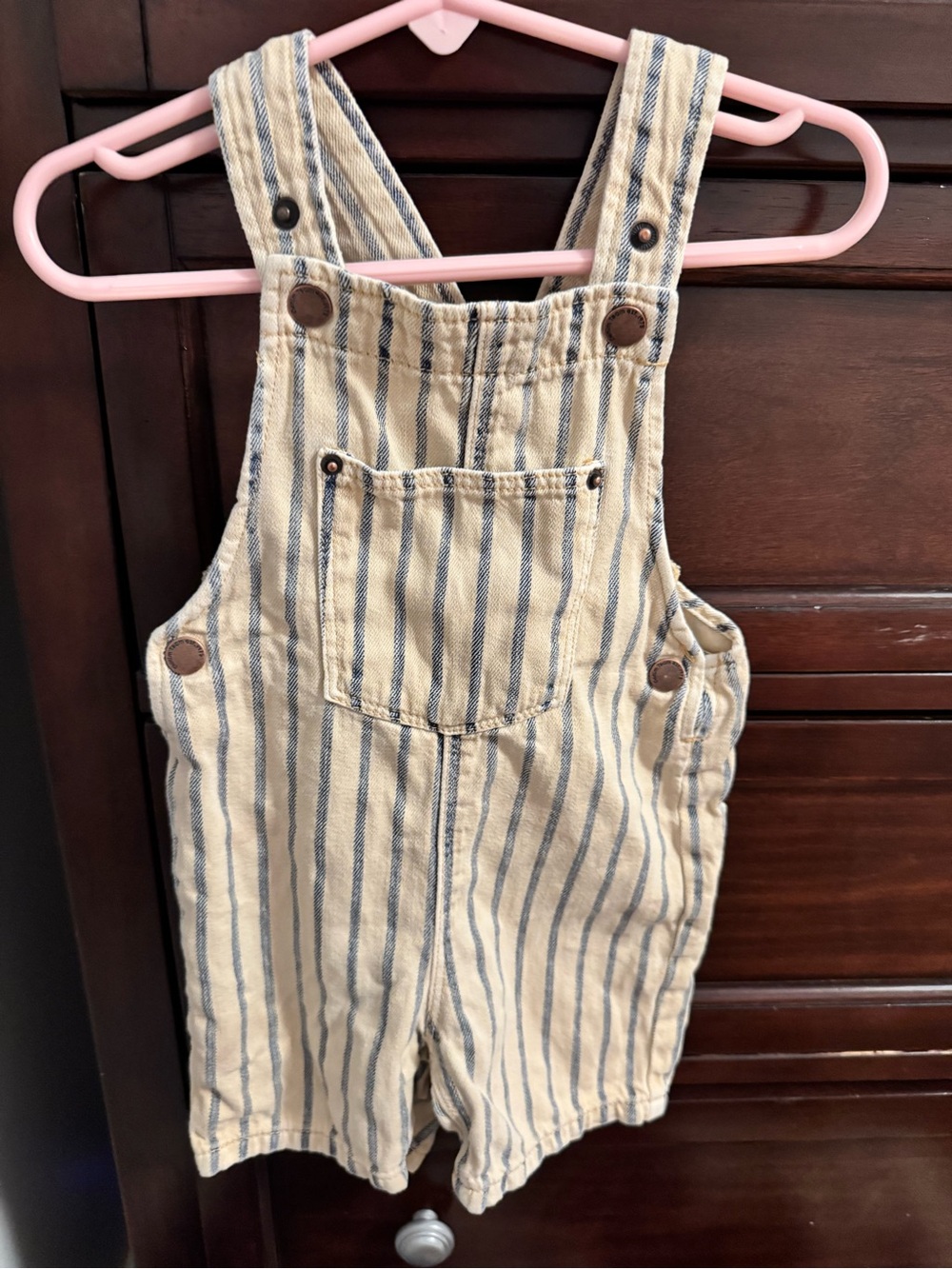 Zara 9-12m Striped Cotton Kids Overalls - Beige and Blue